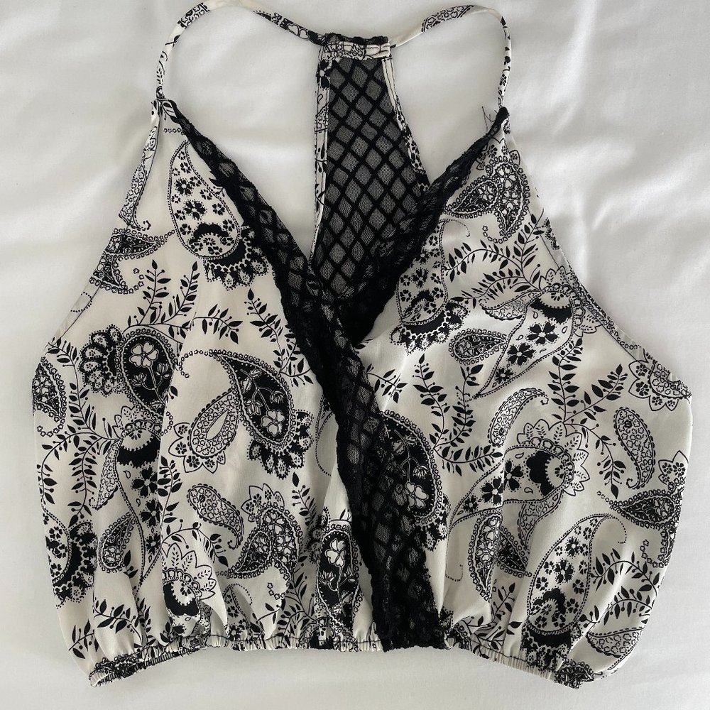 Paisley and Black Lace Crop Top